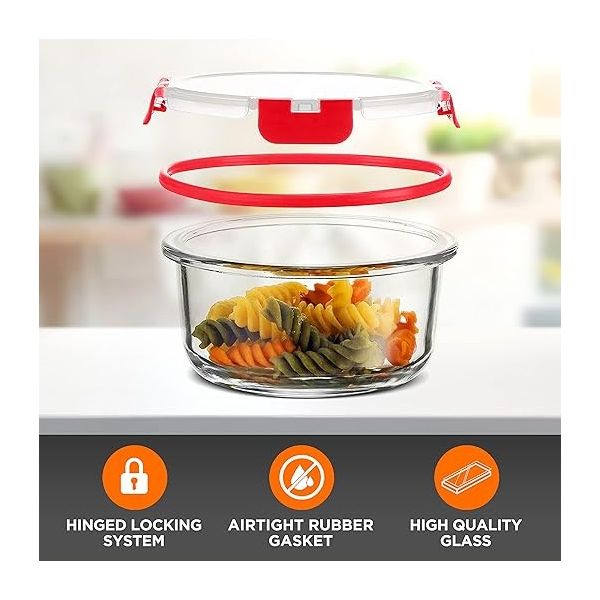 SereneLife 24-Piece Food Glass Storage Containers - Superior Glass Food Storage Set 11 To 35 Oz. Capacity, Red