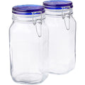 Bormioli Rocco Fido Glass Canning Jars, Airtight Storage Containers with Blue Lids – 50.75 oz Clamp Lock Canisters – Italian Made Glass (Set of 2)
