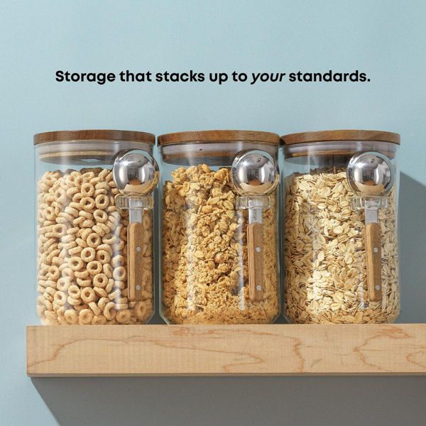 Holden 32oz Stackable Glass Storage Canister Set with Wood Lids and Scoops- Clear