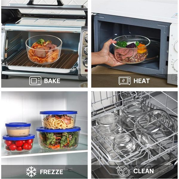 Vtopmart 4 Pack Glass Food Storage Containers Bowls with Lids, for Meal Prep and Leftovers Keeper, Lunch, Microwave, Dishwasher & Freezer Safe