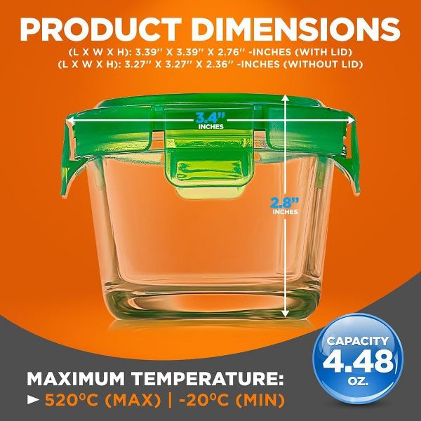 NutriChef 12-Piece Mini High Borosilicate Glass Round Meal-Prep Containers with Airtight Lid – 4 oz