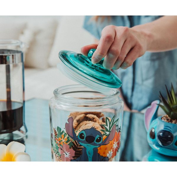 Silver Buffalo Disney Lilo & Stitch Glass Snack Jar Container With Lid | 6 Inches Tall