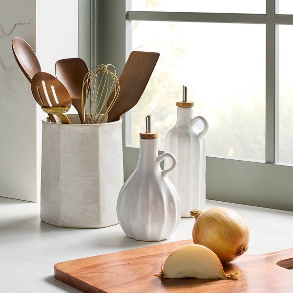 2pc 15.5 fl oz and 12.5 fl oz Stoneware Oil and Vinegar Set Sour Cream - Hearth & Hand™ with Magnolia