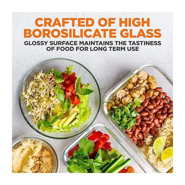 SereneLife 24-Piece Food Glass Storage Containers - Superior Glass Food Storage Set 11 To 35 Oz. Capacity, Red