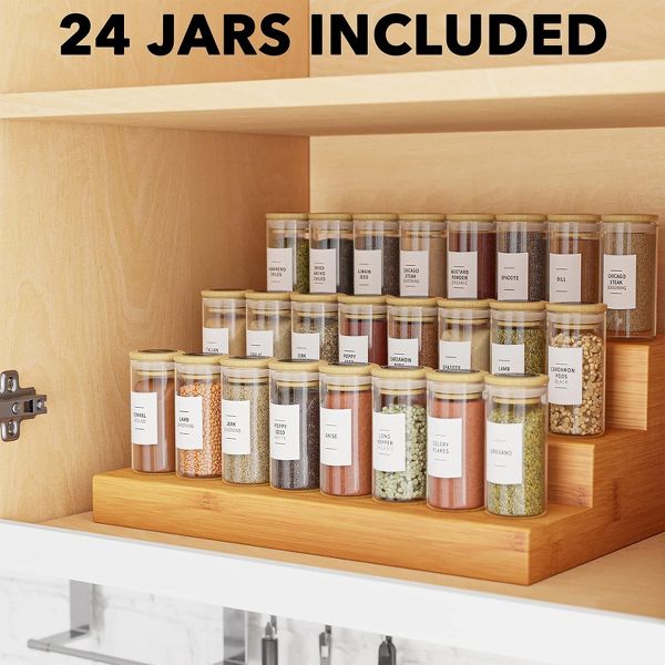 24 Pcs Empty 4oz Spice Jars with Bamboo Lids and Labels,Food Storage Containers