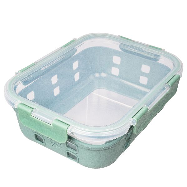 Lexi Home 35 oz. Rectangular Glass Food Storage Container with Snap-Lock Lid & Sage Silicone Sleeve