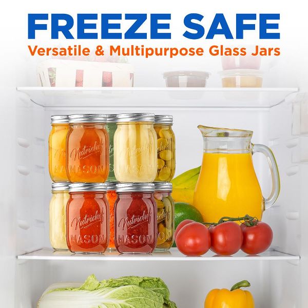 NutriChef 16 Pcs. Glass Mason Jars with Regular Lids and Bands, DIY Magnetic Spice Jars, Ideal for Meal Prep, Jam, Honey, Wedding Favors, and more