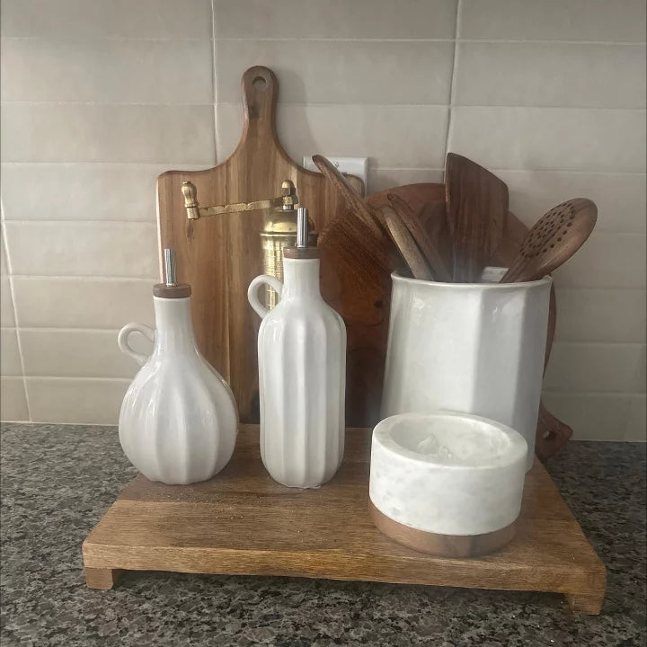 2pc 15.5 fl oz and 12.5 fl oz Stoneware Oil and Vinegar Set Sour Cream - Hearth & Hand™ with Magnolia