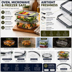 Sorbus 2 Pack 35Oz Glass Food Storage Containers with Steam-Air Vent, Airtight Locking Lids