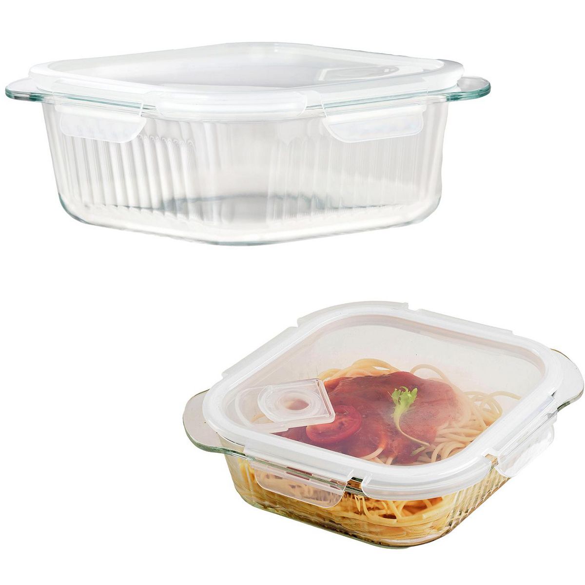 SharpChef 2PK Airtight Glass Food Container with Vent Lid, Leak-Proof Silicone Seal, Microwave and Dishwasher Safe, 1050 ml / 35 oz / 4.4 cup