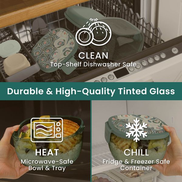 Bentgo 7.6c Glass All-in-One Salad Container Mod Curves Desert Rose