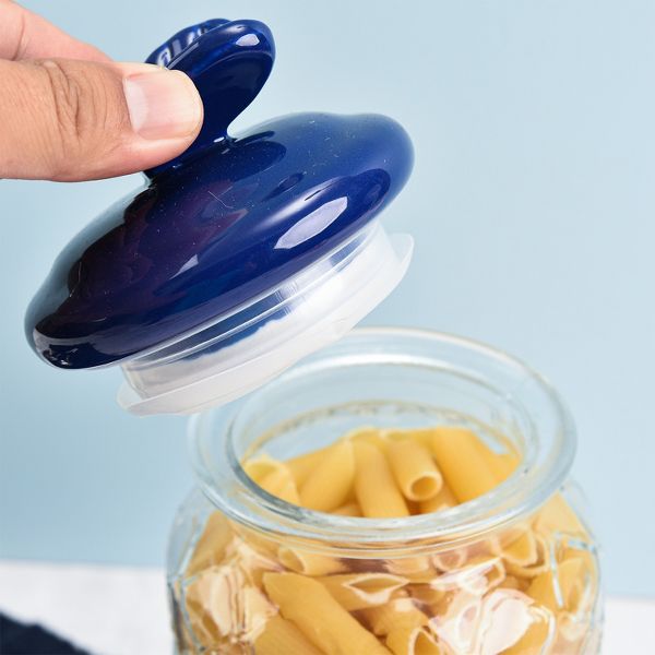SharpChef 2PK Glass Airtight Storage Jar with Hand painted Ceramic Lid, Glass Food Storage Jars, 44 oz / 1.3 L / 5 cups