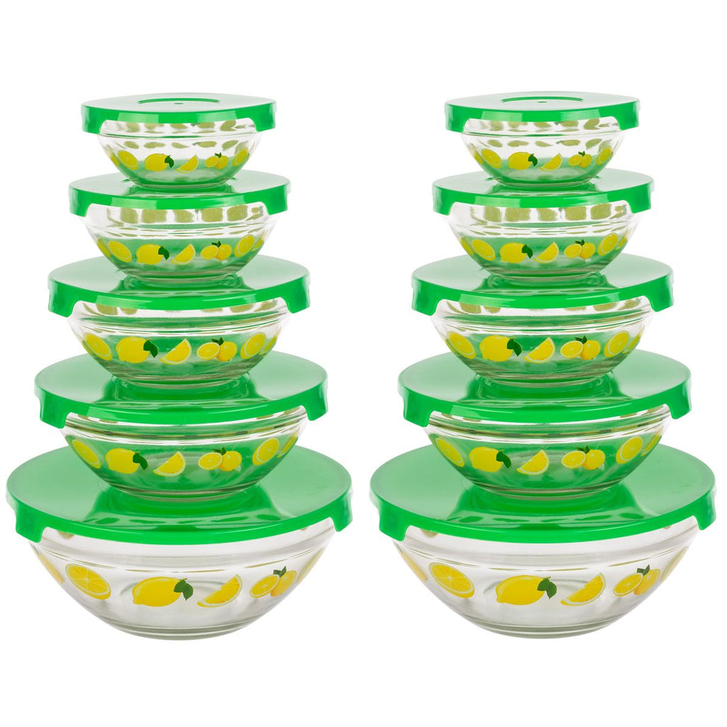 Classic Cuisine 20-Piece Lemon Design Glass Bowls with Lids Set
