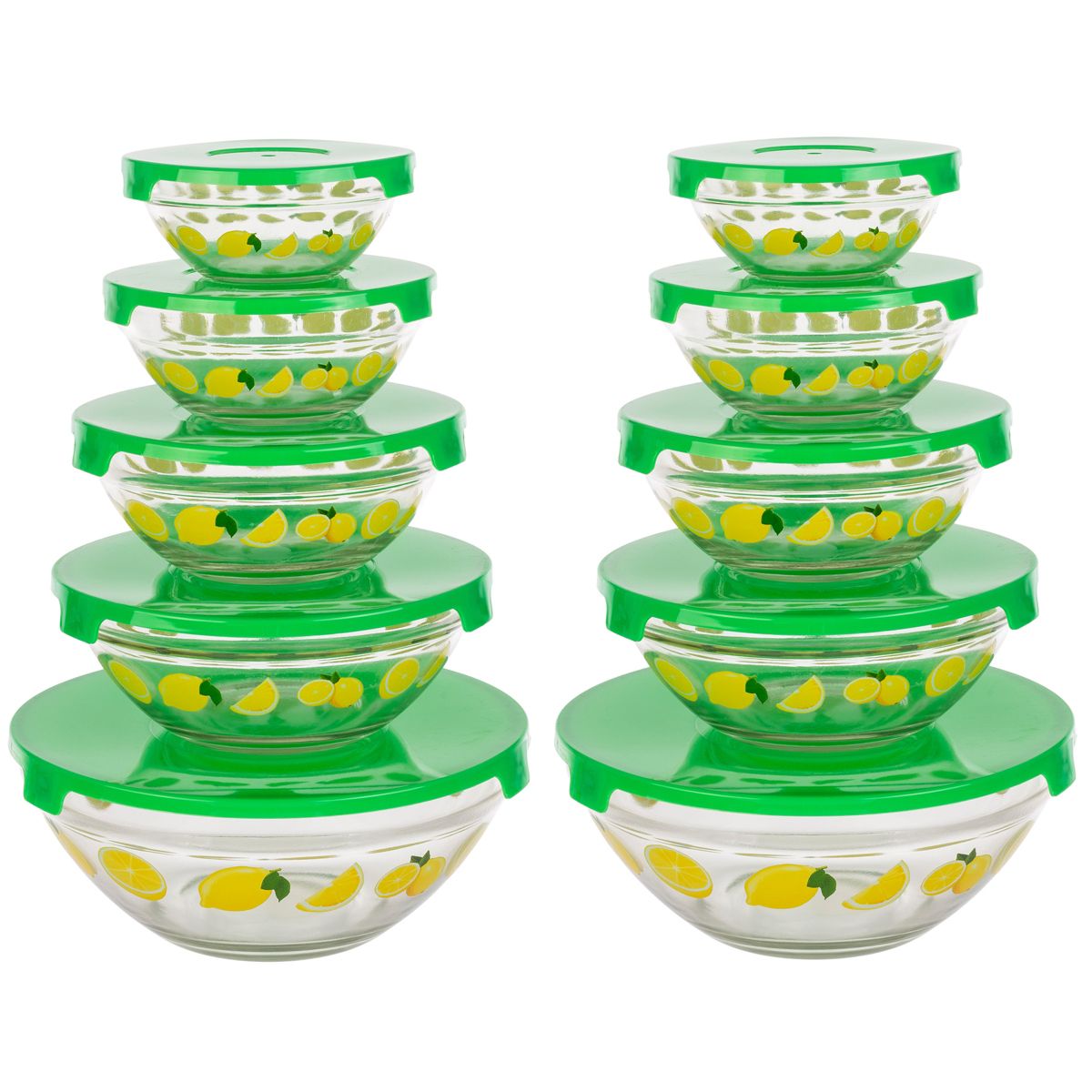 Classic Cuisine 20-Piece Lemon Design Glass Bowls with Lids Set