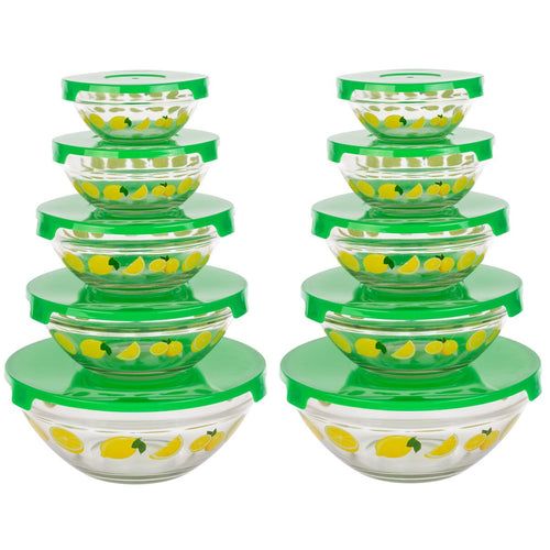 Classic Cuisine 20-Piece Lemon Design Glass Bowls with Lids Set