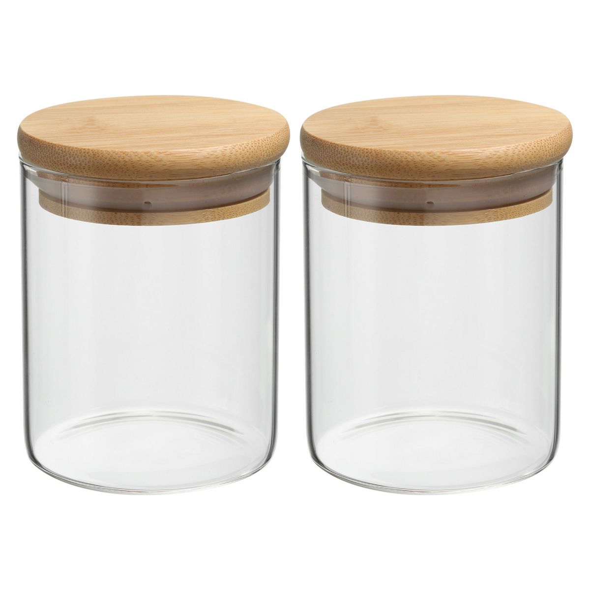 Unique Bargains Kitchen Food Storage Glass Jar with Airtight Bamboo Lid 2 Pcs 10x5.4cm