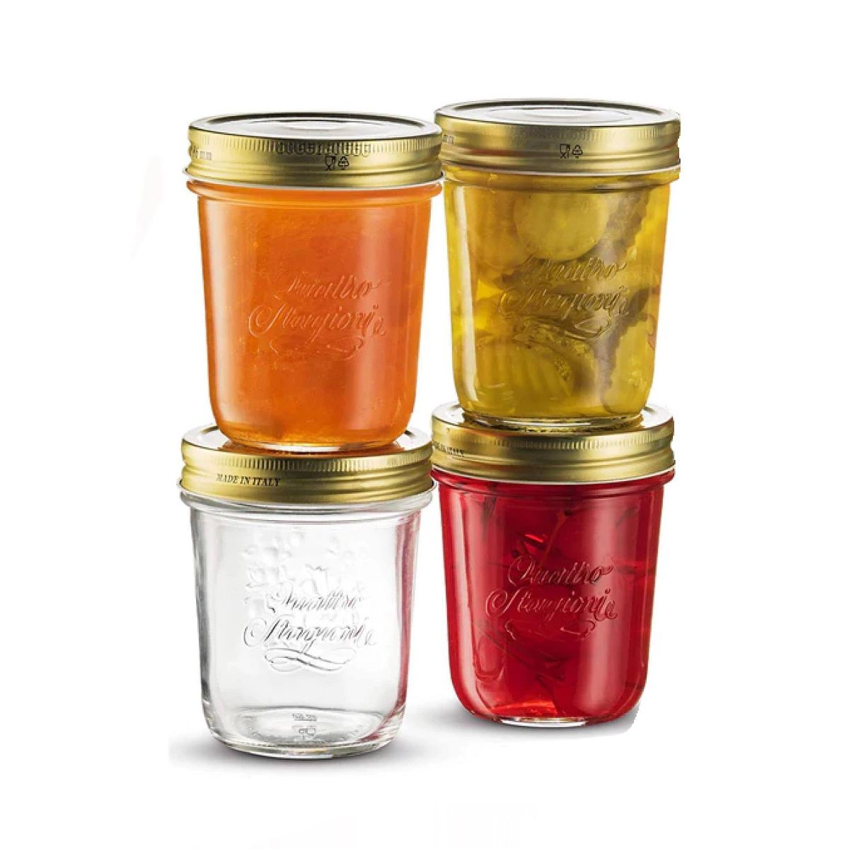 Bormioli Rocco Quattro Stagioni 5 oz Glass Preserving Jar Set of 4, Wide‑Mouth Twist‑Top Canister w/ Airtight Seal, Made in Italy, BPA‑Free
