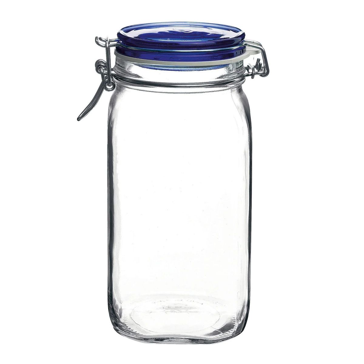 Bormioli Rocco 25.25oz Fido Glass Storage Jar Blue Lid - Airtight Clamp Seal, Italian Made Glass