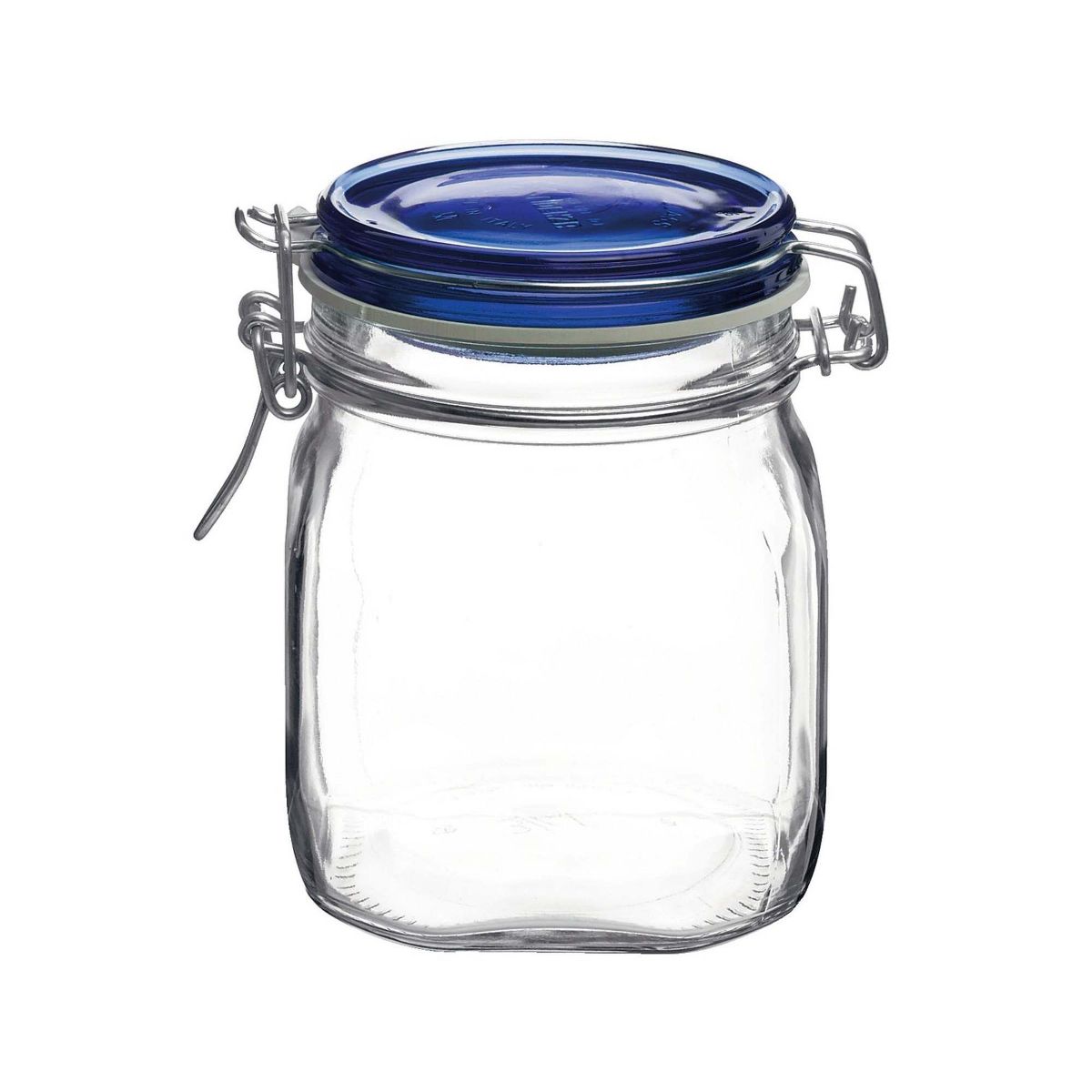 Bormioli Rocco 25.25oz Fido Glass Storage Jar Blue Lid - Airtight Clamp Seal, Italian Made Glass