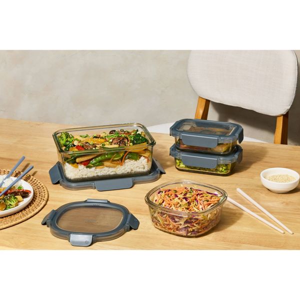 Ello Color Lock 4c Glass Rectangle Food Storage Container Platinum