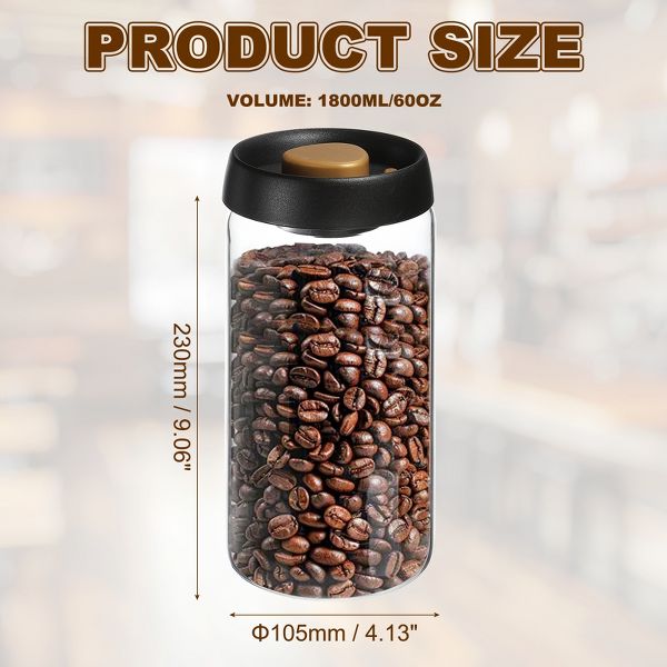 Unique Bargains Glass Airtight Vacuum Seal Coffee Bean Container 40oz Black