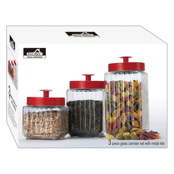 EuroHome Glass Canister with Metal Lid 3-Piece Set
