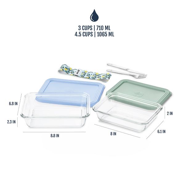 Ello (3c and 2.5c) Everyday Lunch Stack Glass Food Storage Container Set Green/Blue