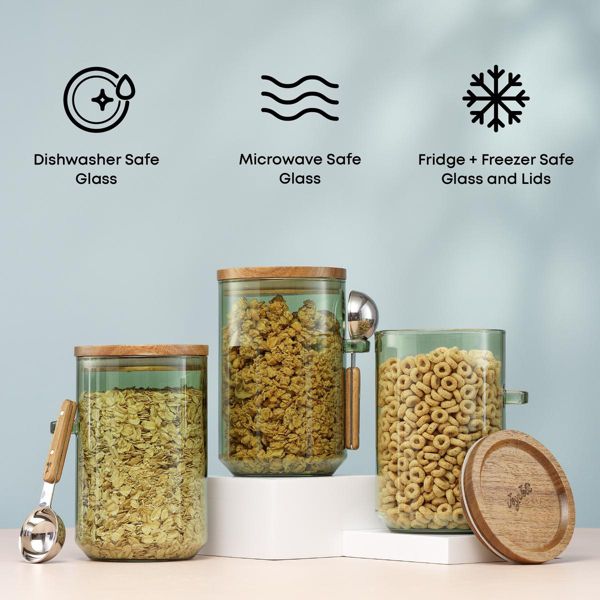 Holden 32oz Stackable Glass Storage Canister Set with Wood Lids and Scoops- Clear