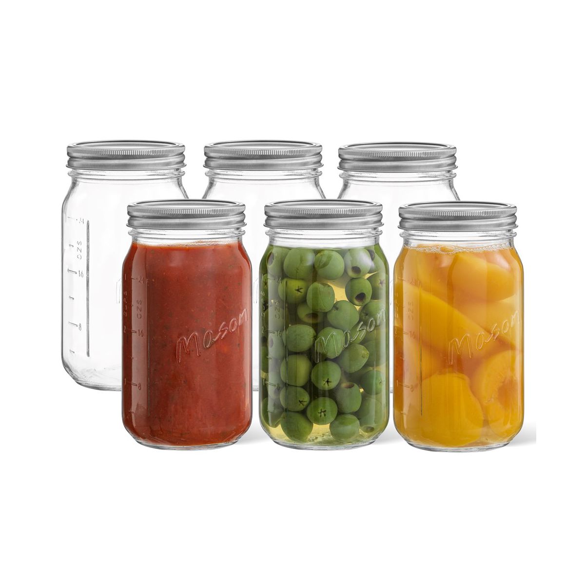 JoyJolt Wide Mason Jars with Airtight Lids, Labels and Measures - 32 oz - Set of 6