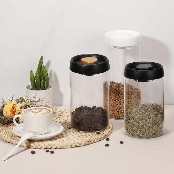 Unique Bargains Glass Airtight Vacuum Seal Coffee Bean Container 40oz Black