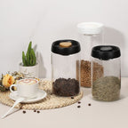 Unique Bargains Glass Airtight Vacuum Seal Coffee Bean Container 40oz Black