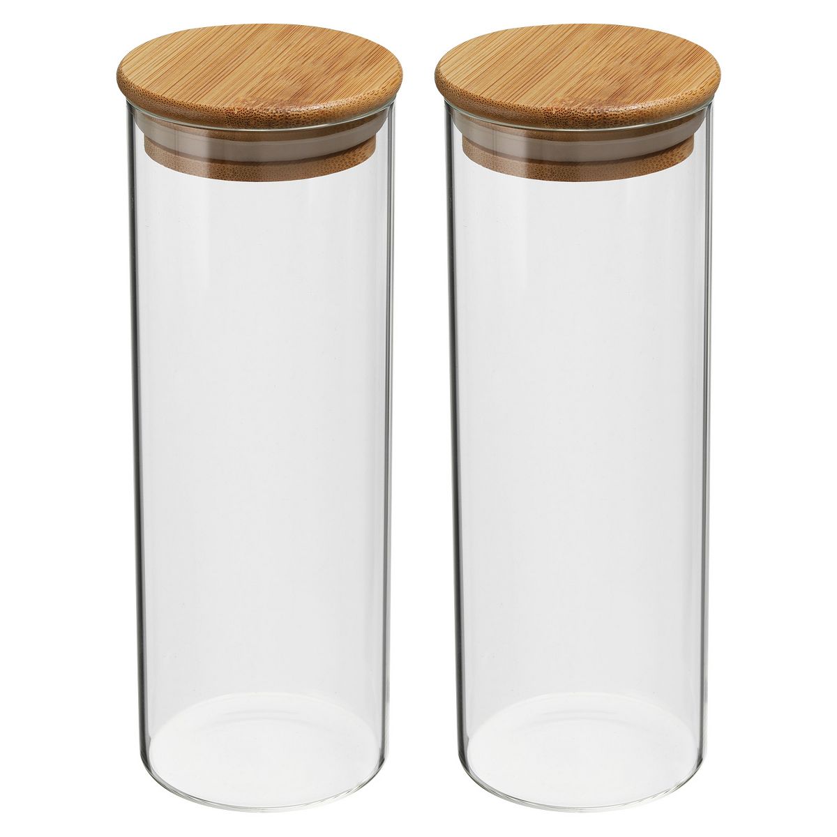 Unique Bargains Kitchen Food Storage Glass Jar with Airtight Bamboo Lid 2 Pcs 10x5.4cm