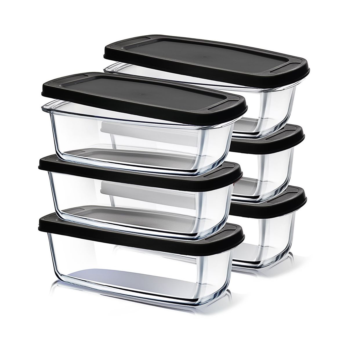 Joytable Set of 3 Bread Loaf Pans with Airtight Lids, 1.9 Quart Deep Rectangular Glass Food Storage Containers