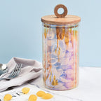SharpChef 2PK Glass Airtight Electroplated Storage Jar with Wooden Acacia Lid, Glass Food Storage Jars, 37 oz / 1.1 L / 5 cups