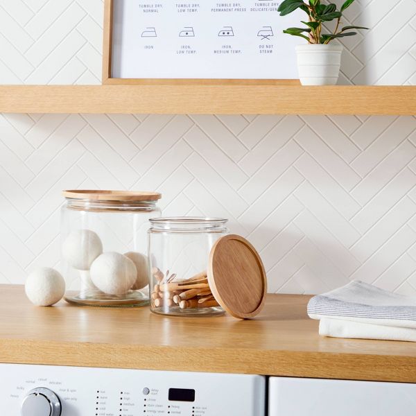 Large 125oz Glass & Wood Storage Canister - Hearth & Hand™ with Magnolia: Airtight Seal, Hand Washable, Kitchen Essential