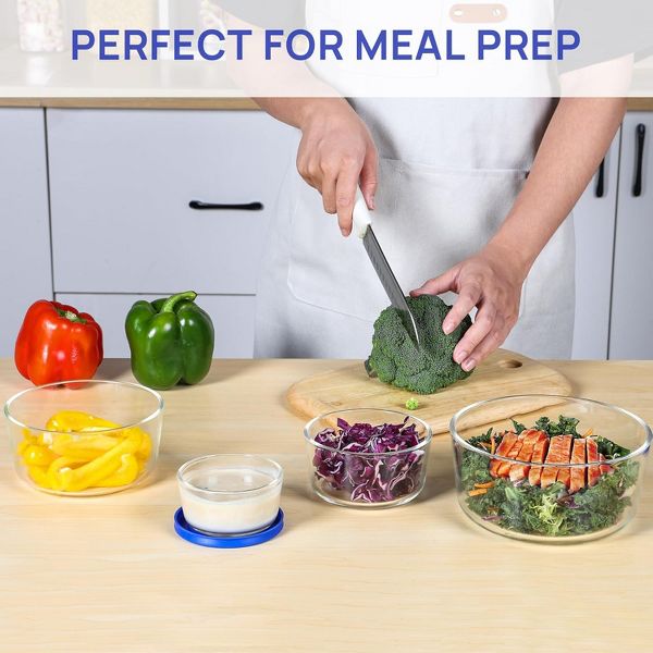Vtopmart 4 Pack Glass Food Storage Containers Bowls with Lids, for Meal Prep and Leftovers Keeper, Lunch, Microwave, Dishwasher & Freezer Safe