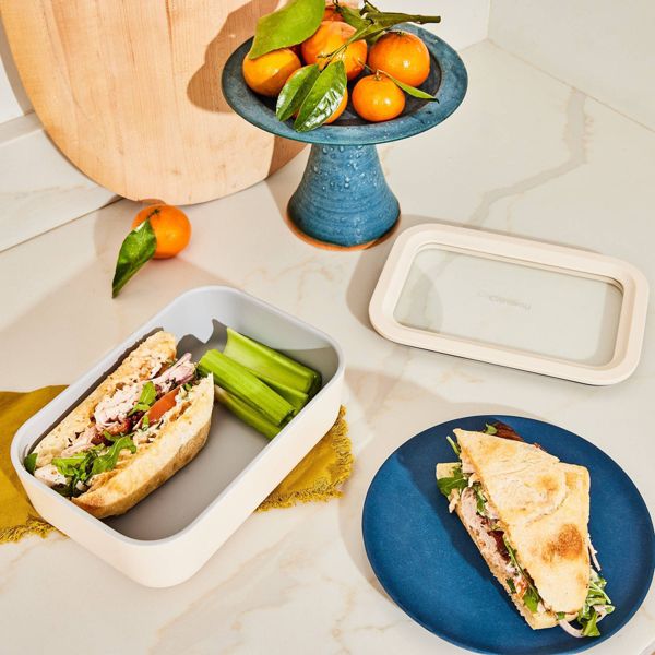 Caraway Home Medium Ceramic Coated Glass Food Storage Container Cream