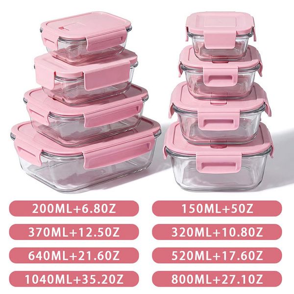 AEELLEEA 8 Pack BPA Free Airtight Glass Meal Prep Containers, Microwave Freezer Dishwasher Safe Office Food Lunch Storage Boxes