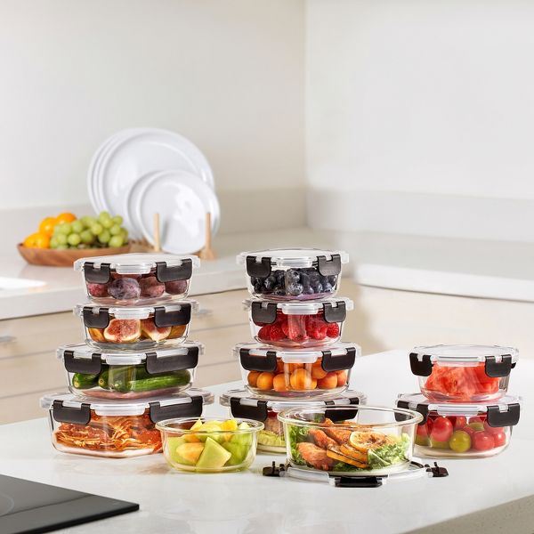 Sorbus 24-Piece Glass Food Storage Containers with Lids - Airtight, Microwave, Fridge, Dishwasher, Oven Safe, BPA-Free, Meal Prep Containers