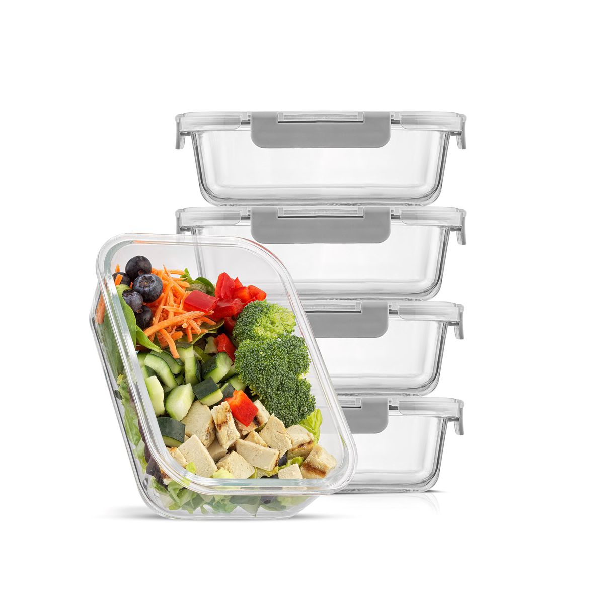 JoyJolt Glass Food Storage Containers with Airtight Lids - Set of 5 - Black