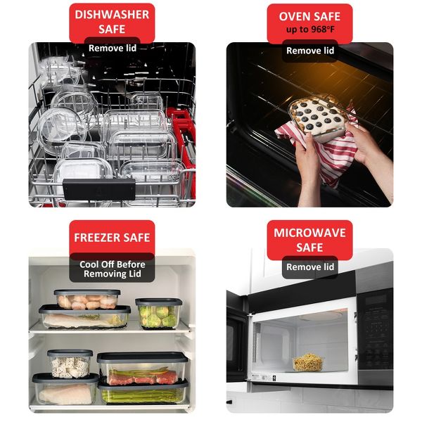 JoyTable Modular Glass Food Storage & Baking Containers – 12-Piece Set, Black Lids
