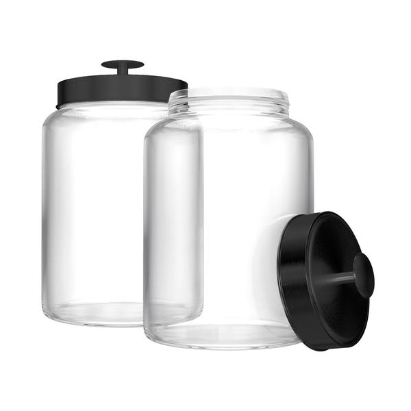 Kook Glass Kitchen & Apothecary Canisters, 1 Gallon, Set of 2, Black