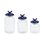 SharpChef 3PC Set Glass Airtight Storage Jar with Hand painted Ceramic Lid, Clear Glass Food Storage Jars, Container, Pantry Organization