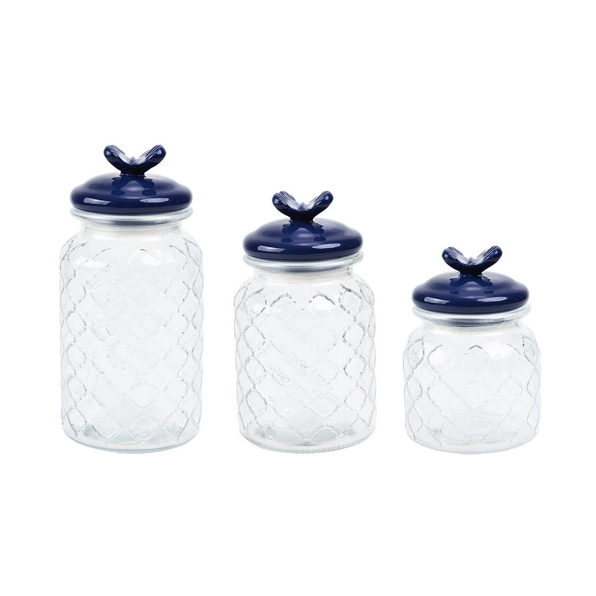 SharpChef 3PC Set Glass Airtight Storage Jar with Hand painted Ceramic Lid, Clear Glass Food Storage Jars, Container, Pantry Organization