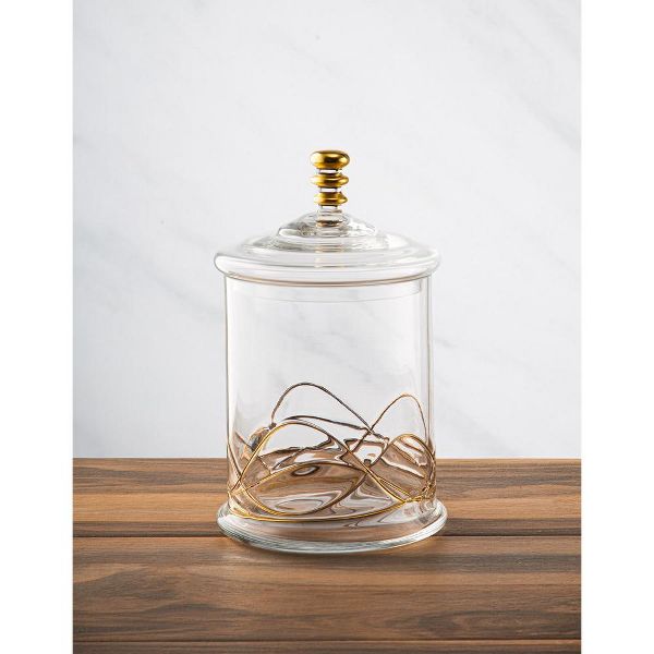 Classic Touch Medium Vivid 70 OZ Glass Canister Jar With Lid - 14K Gold Swirl Design