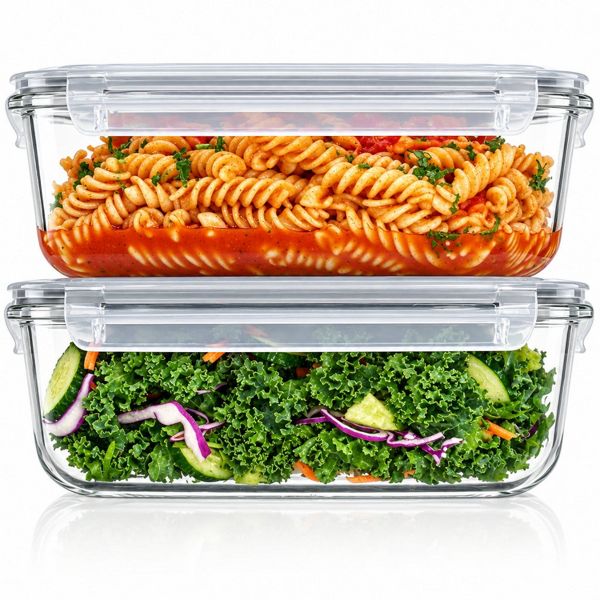 Home Collection 2-Pack 63oz Large Glass Storage Containers with Airtight Lids