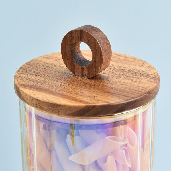 SharpChef 2PK Glass Airtight Electroplated Storage Jar with Wooden Acacia Lid, Glass Food Storage Jars, 51 oz / 1.5 L / 6 cups