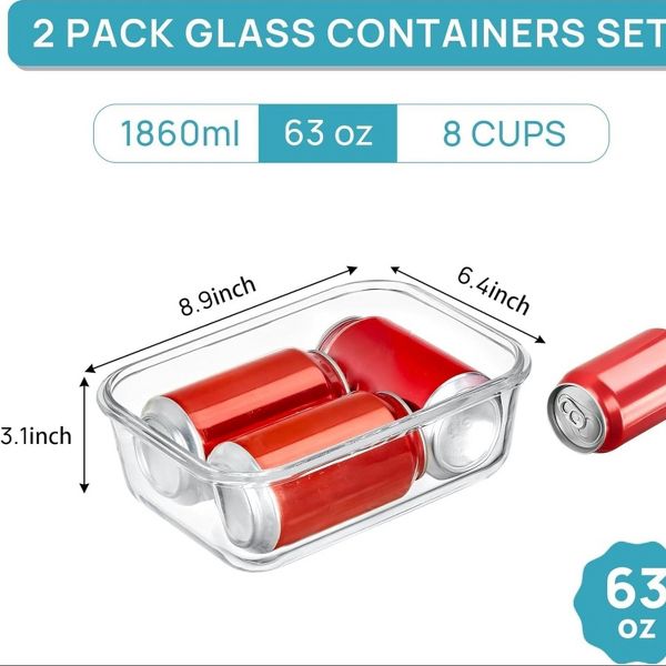 Home Collection 2-Pack 63oz Large Glass Storage Containers with Airtight Lids