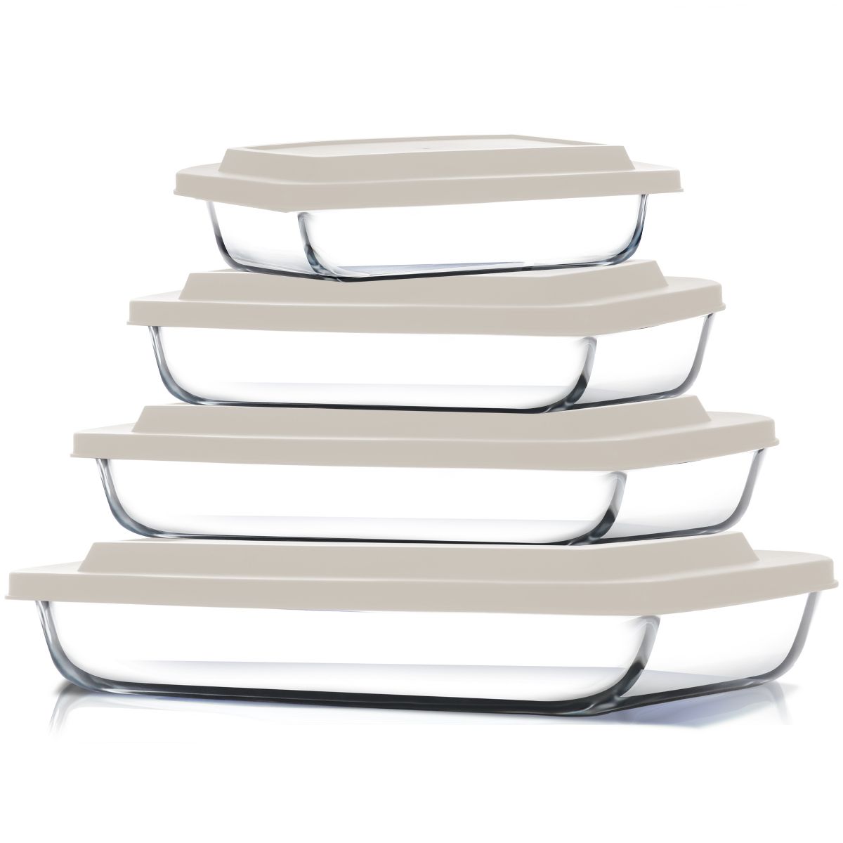 Joytable 4-Pack Baking Pans Set, Glass Food Storage Containers with Lids, Glass Baking Dishes for Oven - Black