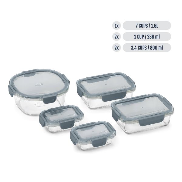 Ello Color Lock 10pc Mixed Food Storage Container Set Platinum